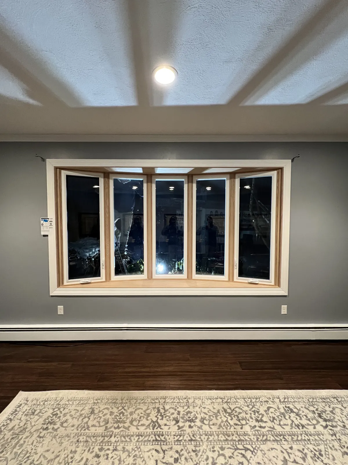 Interior bay window with new wood casing